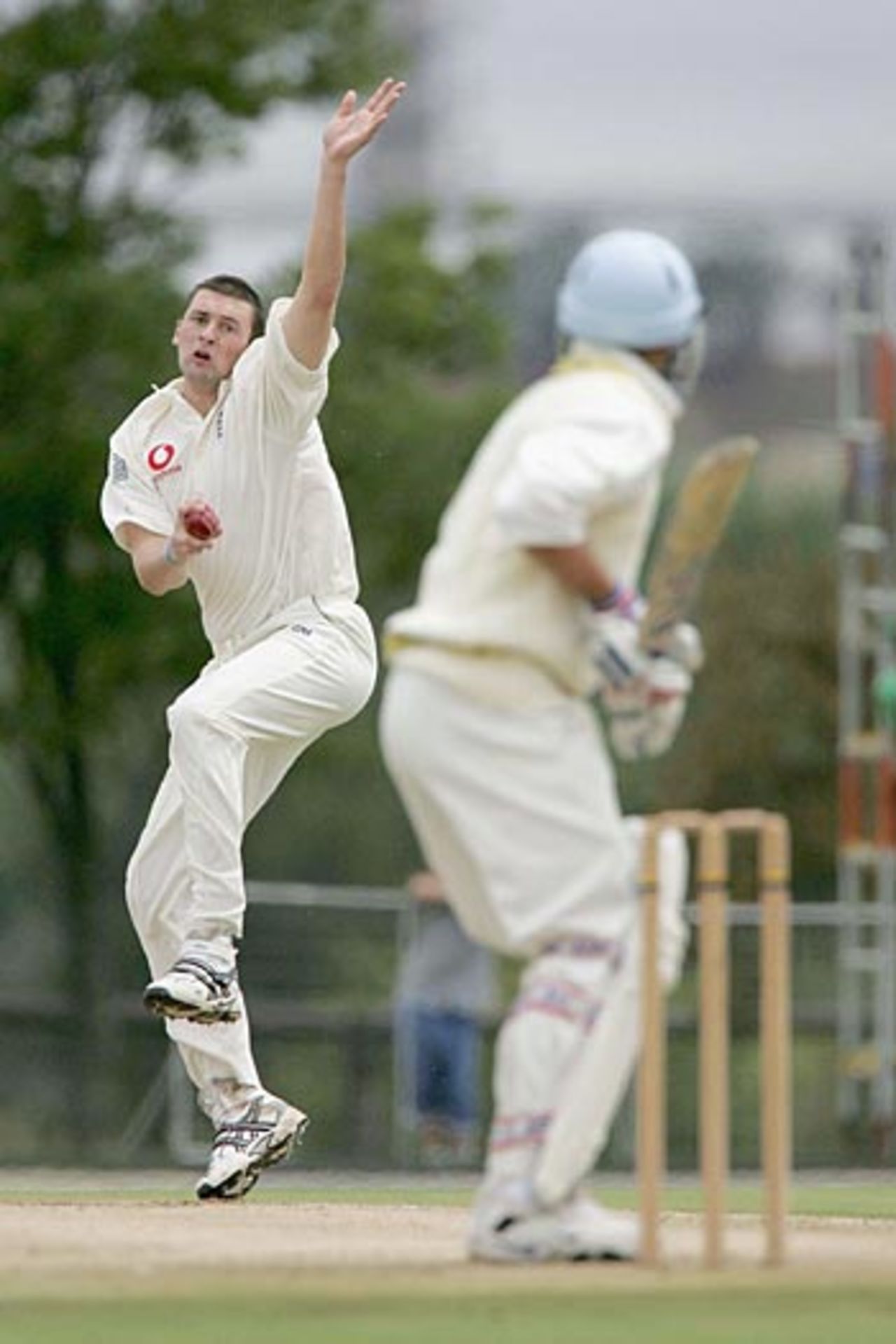 Stephen Harmison bowling, Nicky Oppenheimer XI v England XI, Randjesfontein, December 8, 2004