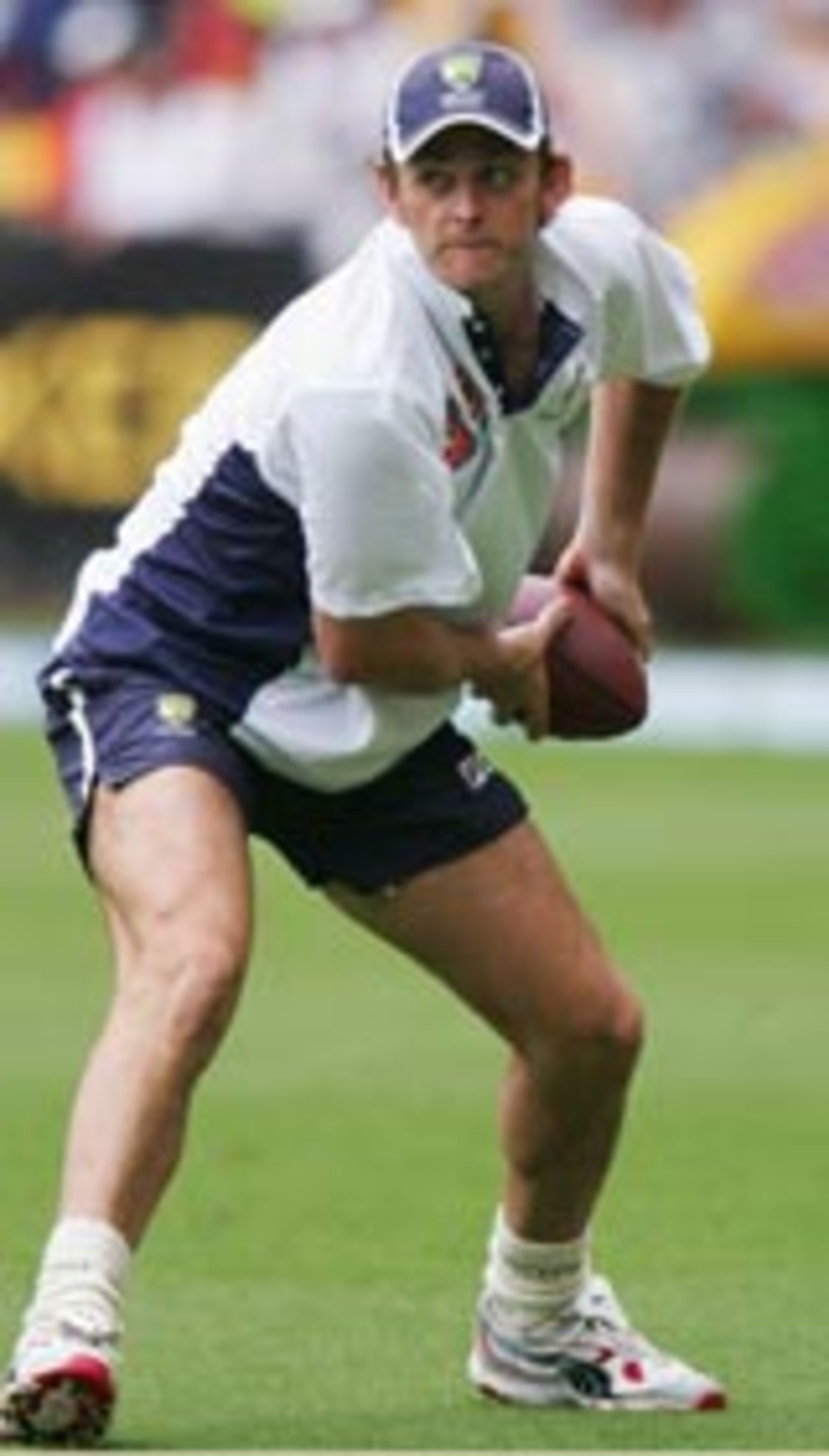 Adam Gilchrist playing rugby during the rain delay at the Gabba, Australia v New Zealand, 3rd ODI, December 10, 2004