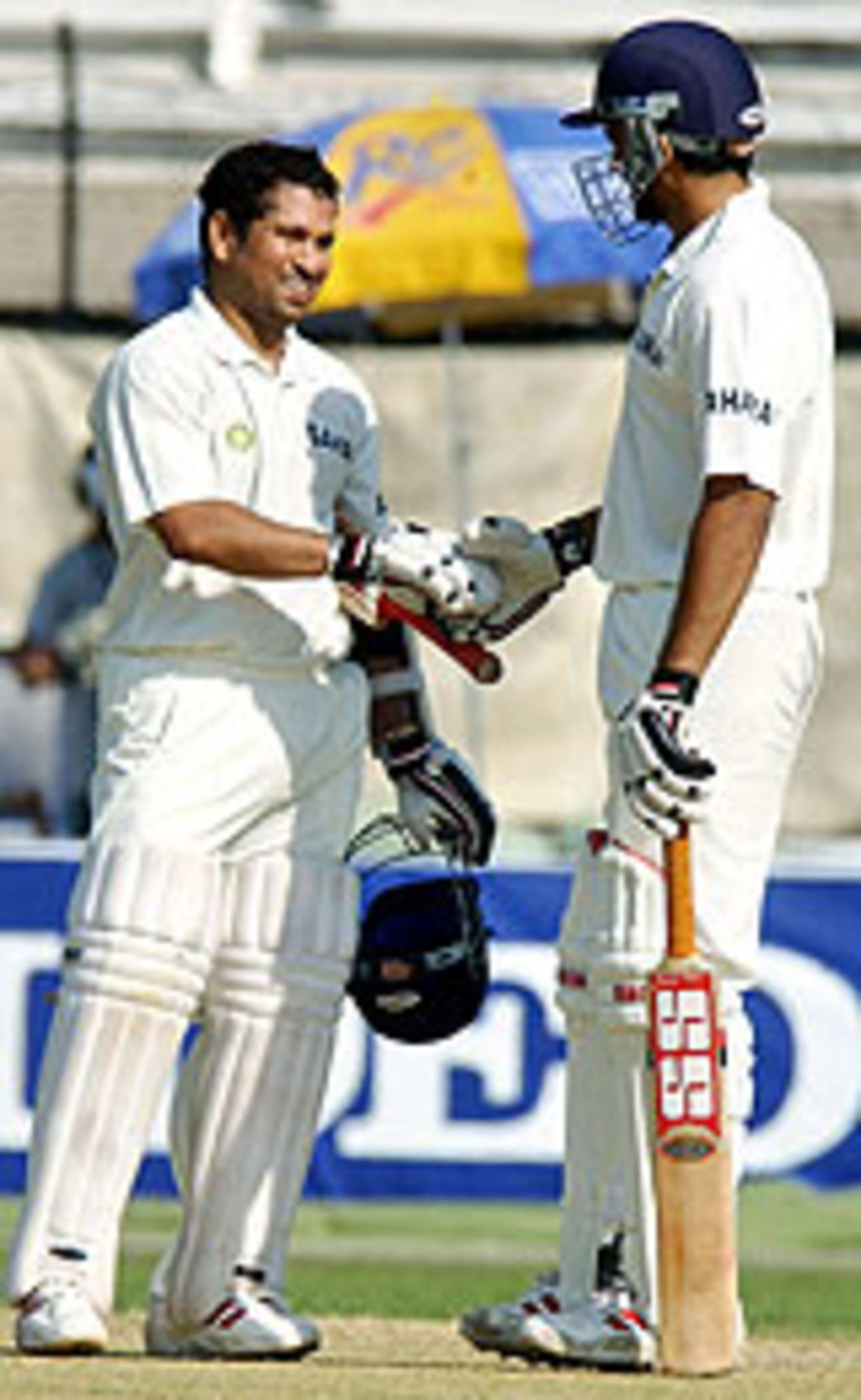 Zaheer Khan congratulates Sachin Tendulkar, Bangladesh v India, Dhaka, December 12, 2004