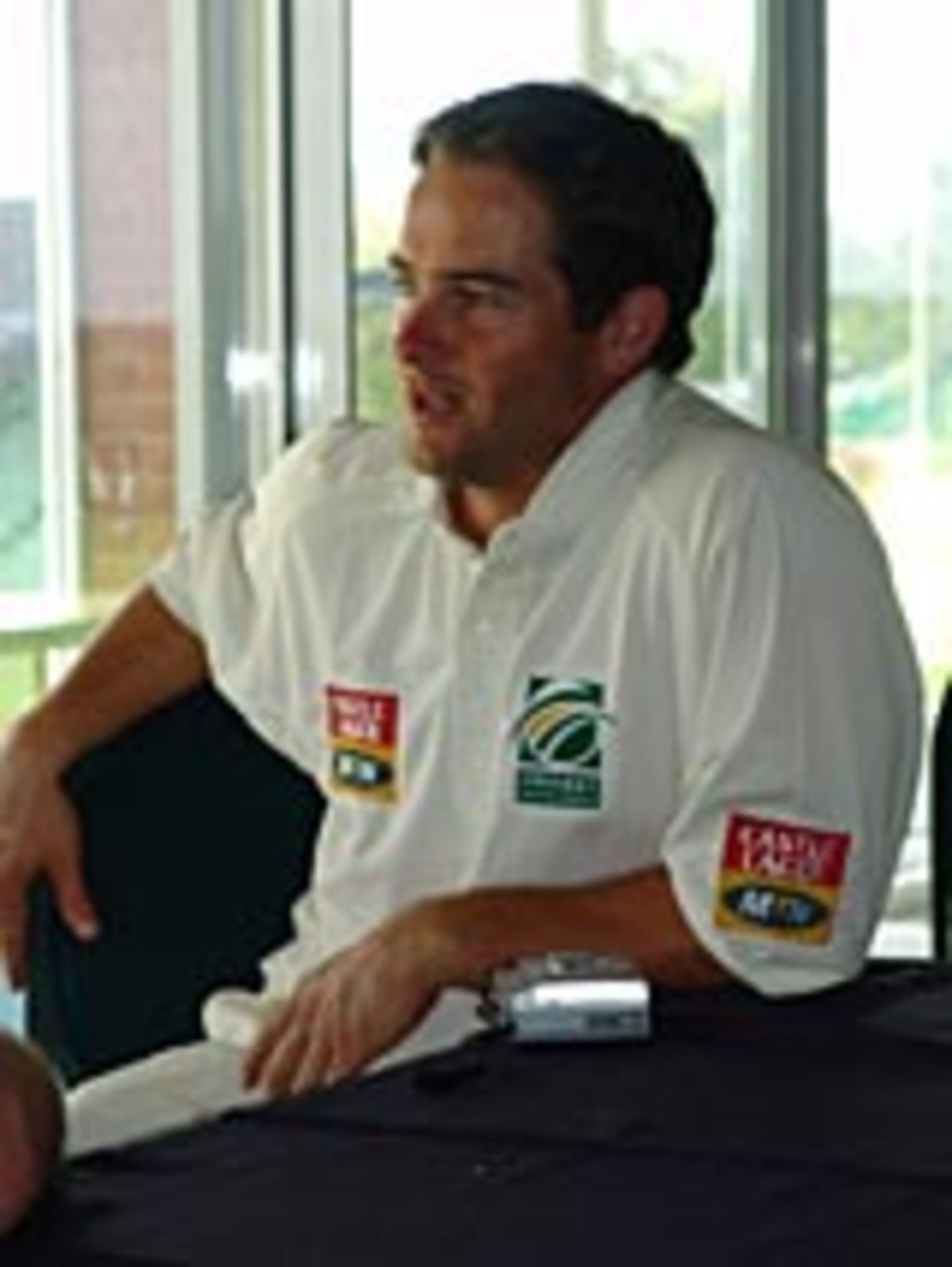 A relaxed Mark Boucher chats to the media, Potchefstroom, December 13, 2004