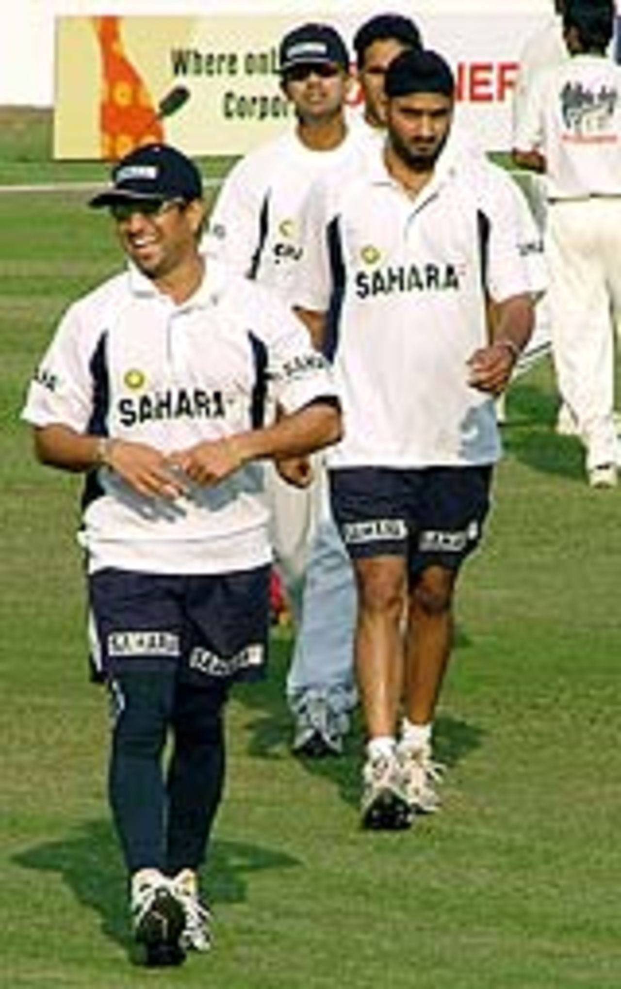 A few Indian cricketers warm-up before the Test, Chittagong, December 16, 2004