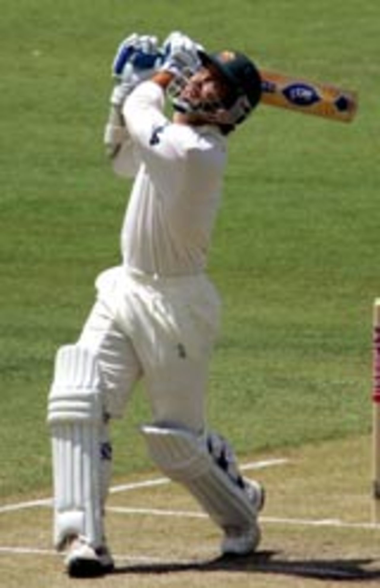 Justin Langer plays a lofted on-drive, Australia v Pakistan, 1st Test, Perth, December 17 2004