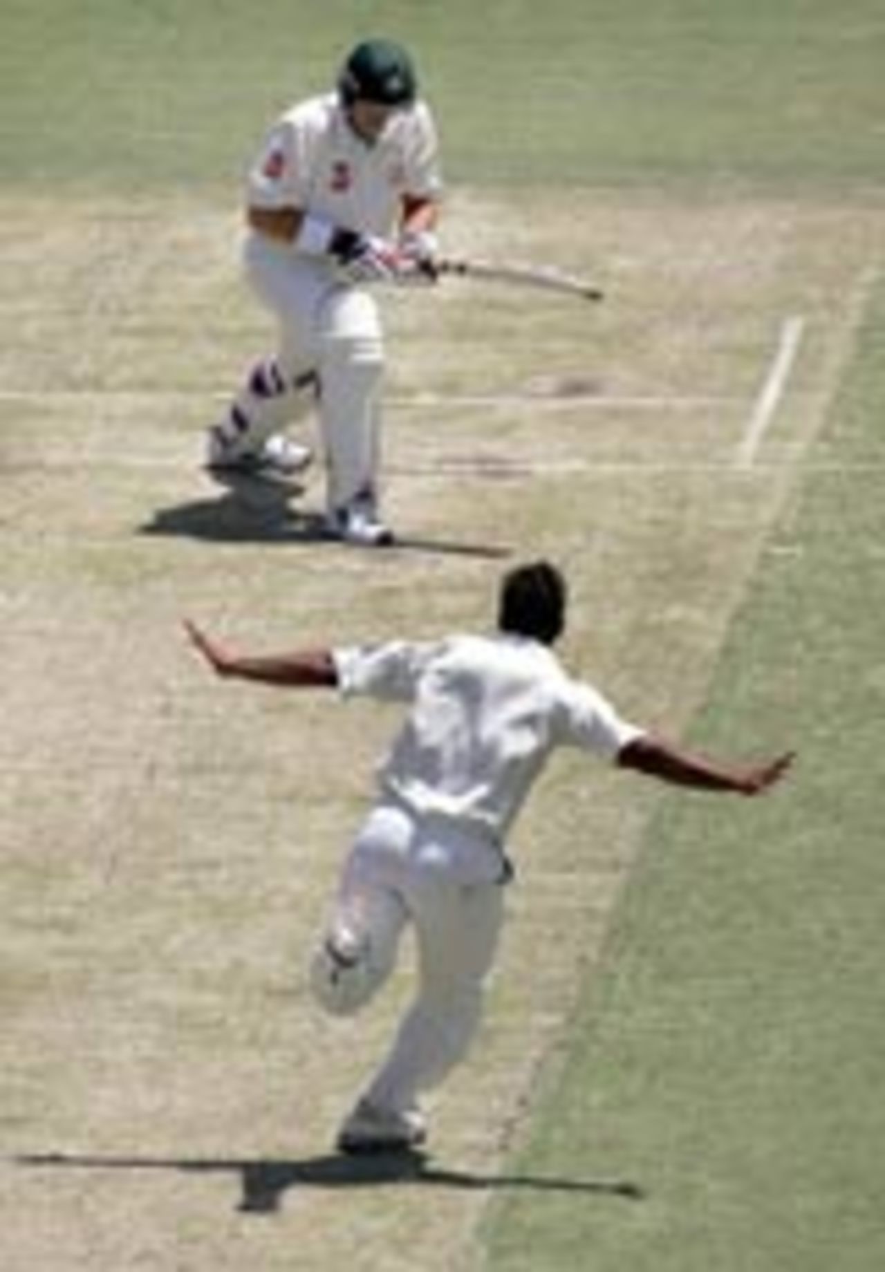 Shoaib Akhtar in celebration mode as Matthew Hayden is dismissed, Australia v Pakistan, 1st Test, Perth, December 18, 2004