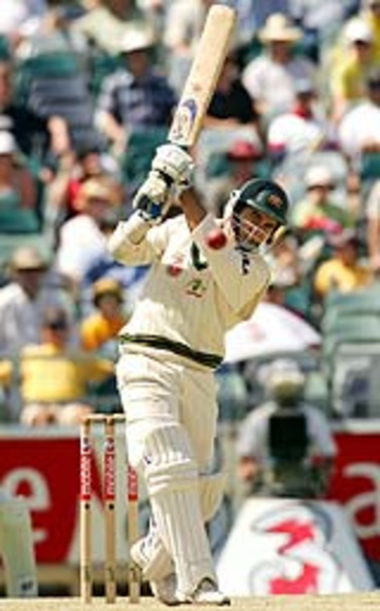 Justin Langer lofts one over mid-on, Australia v Pakistan, 1st Test, Perth, December 18, 2004