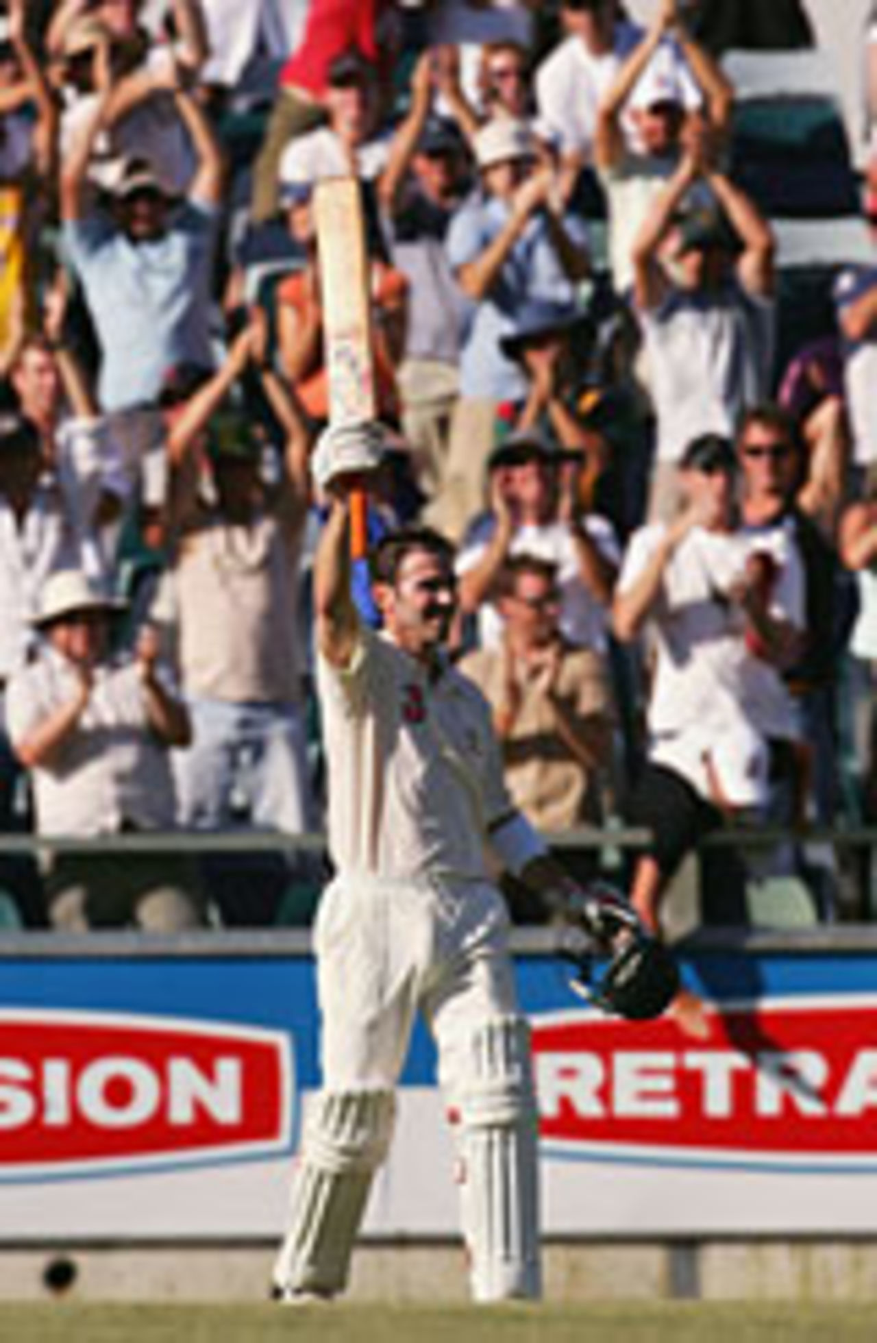 Damien Martyn acknowledges his hundred,