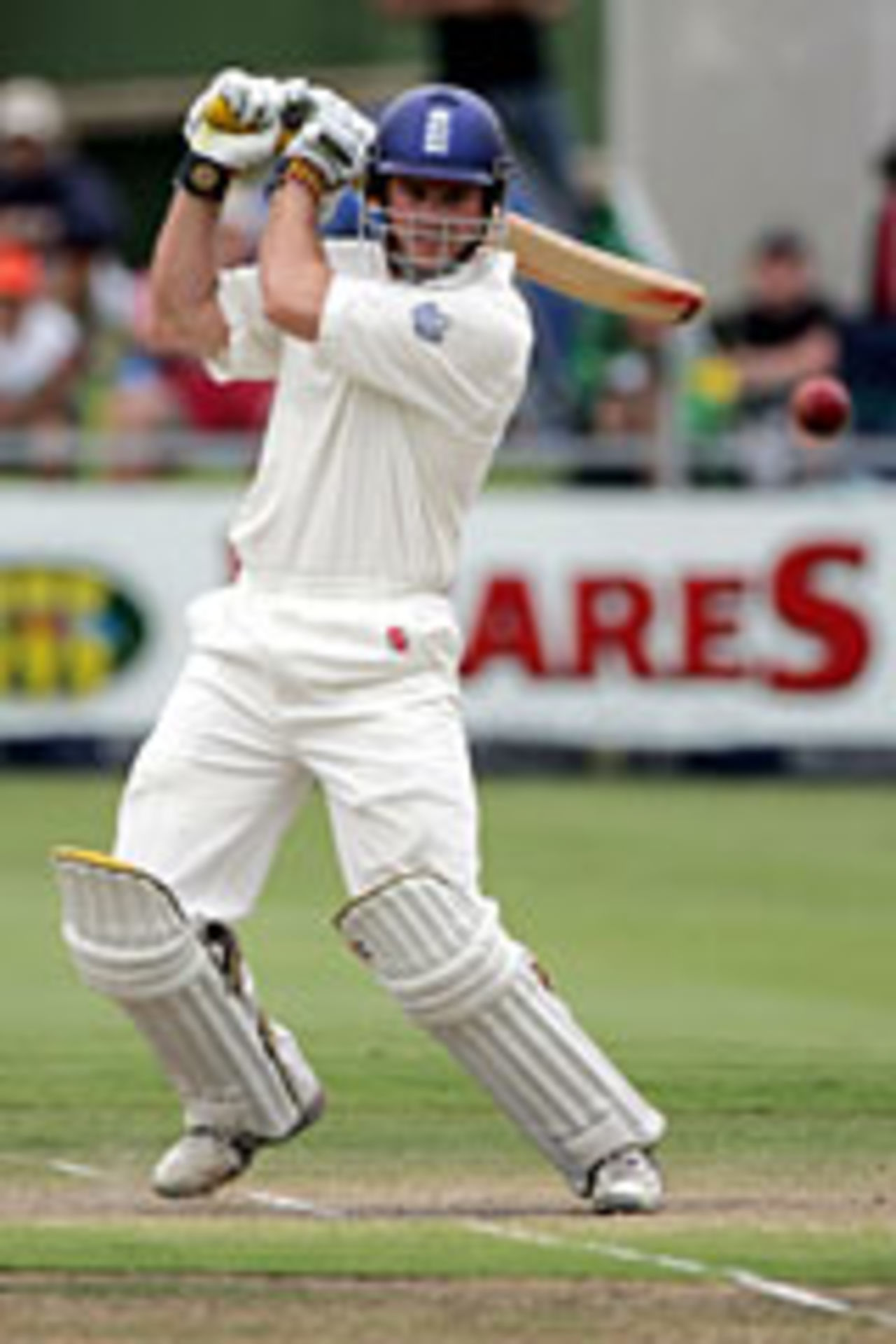 Andrew Strauss hits off the back foot, second day, South Africa v England, 1st Test, Port Elizabeth, December 18 2004