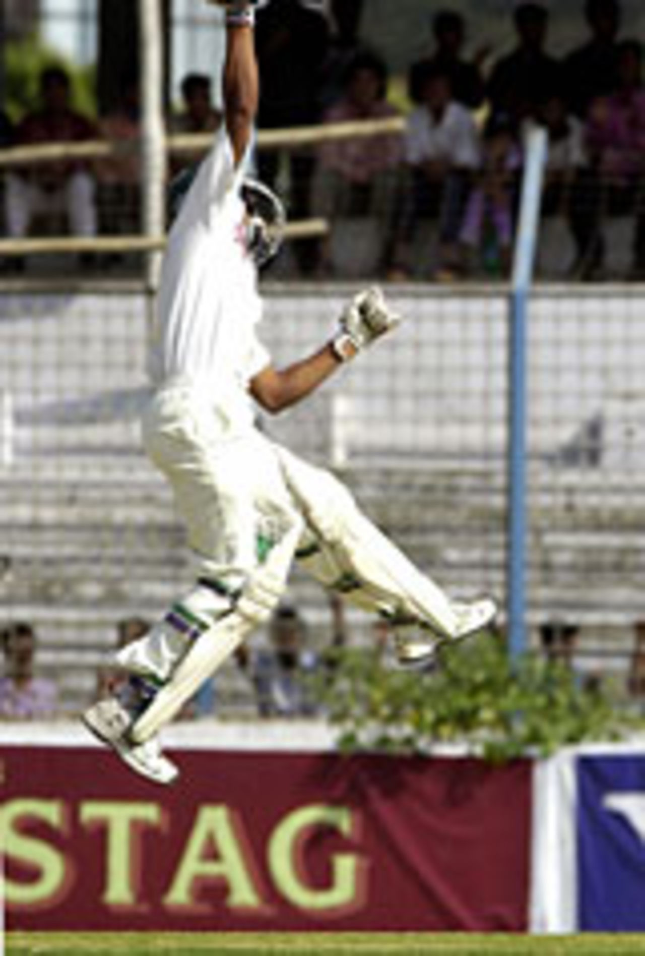 Mohammad Ashraful jumps after reaching his century, Bangladesh v India, 2nd Test, Chittagong, 3rd day, December 19 2004