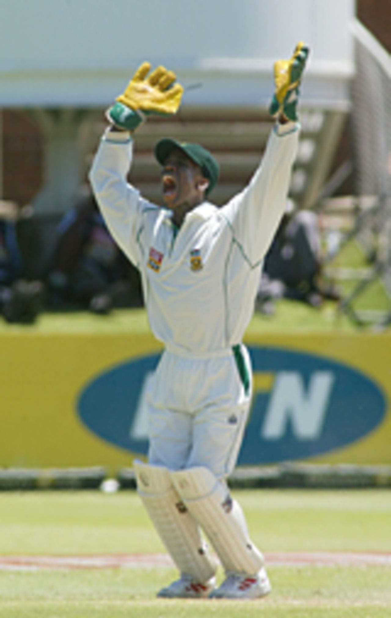Thami Tsolekile hollers, South Africa v England, 1st Test, Port Elizabeth, 3rd day, December 19 2004