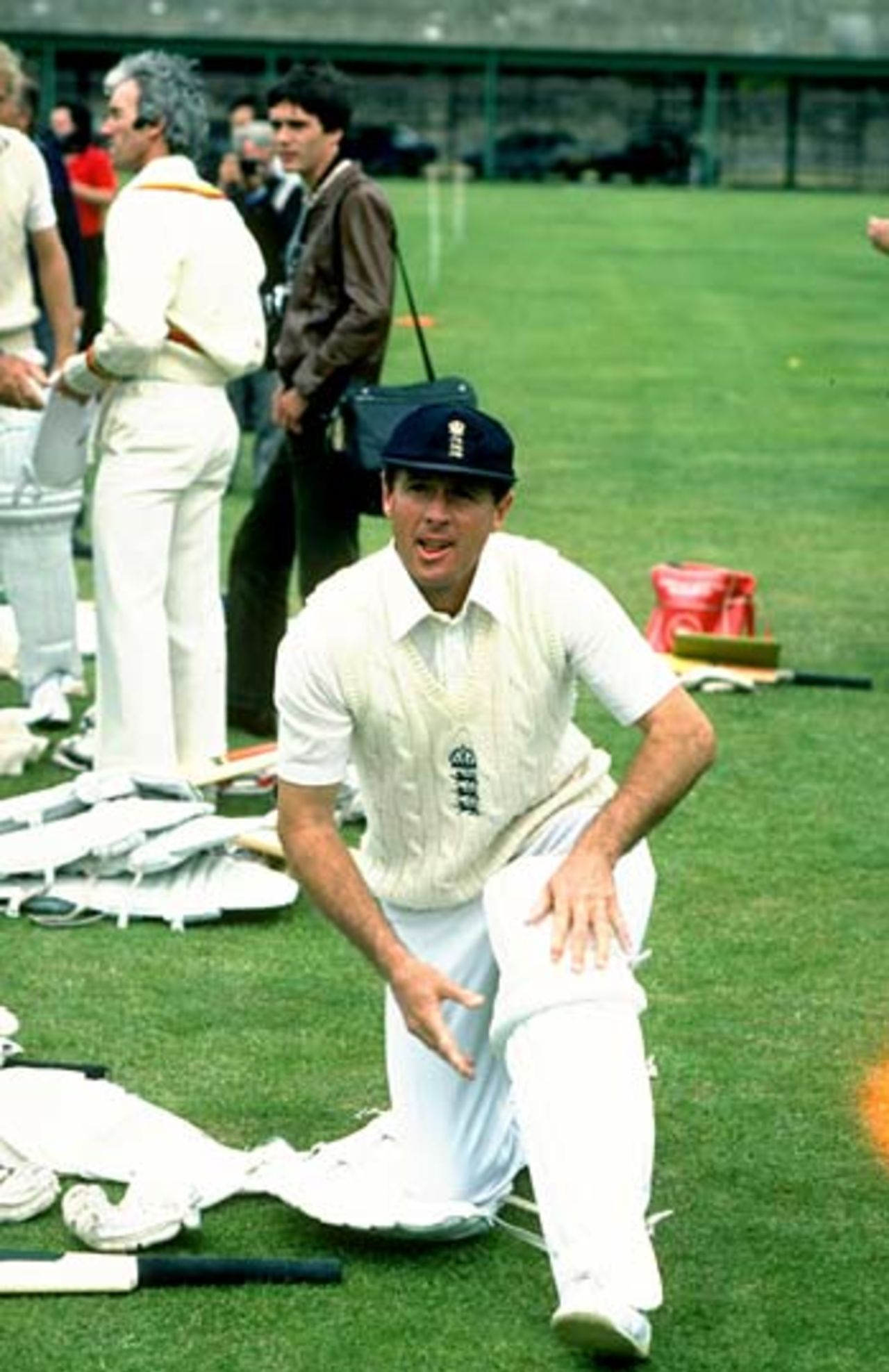 Geoff Boycott pads up before a net session in 1980