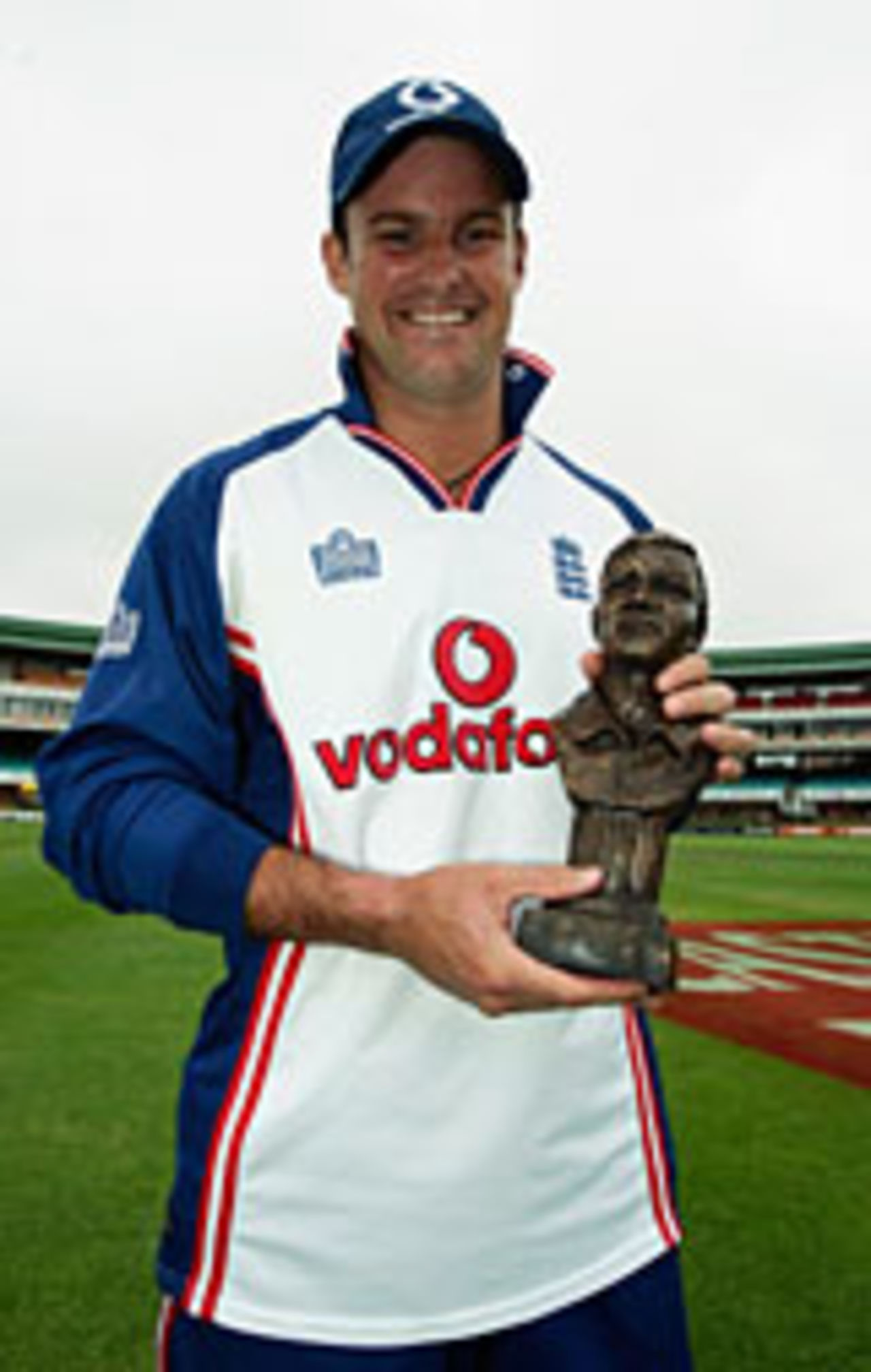 Andrew Strauss with his man-of-the-match trophy, South Africa v England, 1st Test, Port Elizabeth, 5th day, December 21 2004