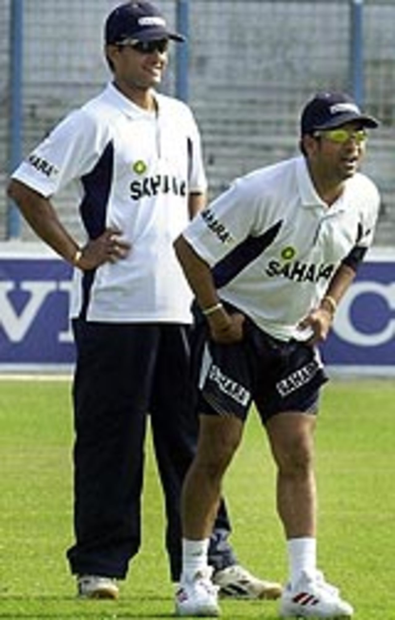 Sachin Tendulkar and Sourav Ganguly at a practice session, Chittagong, December 22, 2004