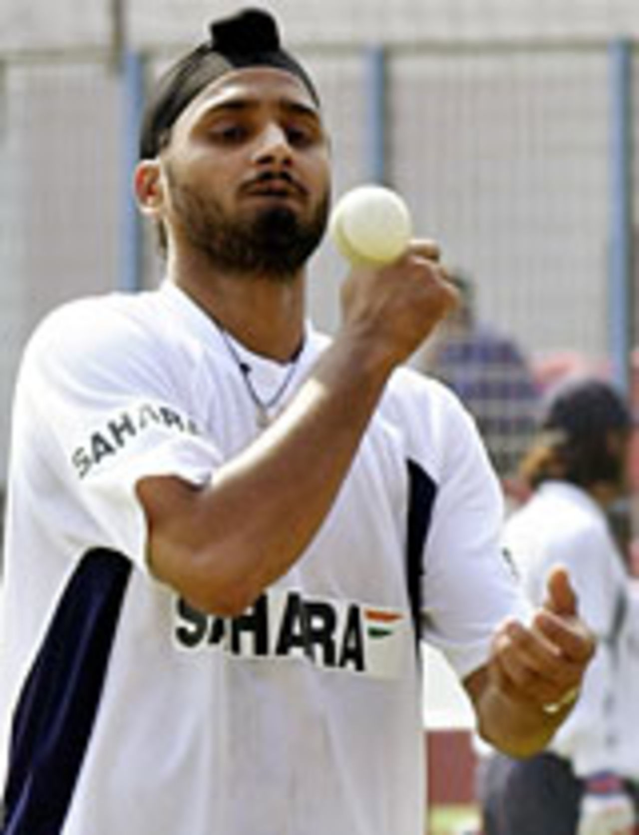 Harbhajan Singh with a white ball in the nets at Chittagong, December 22 2004