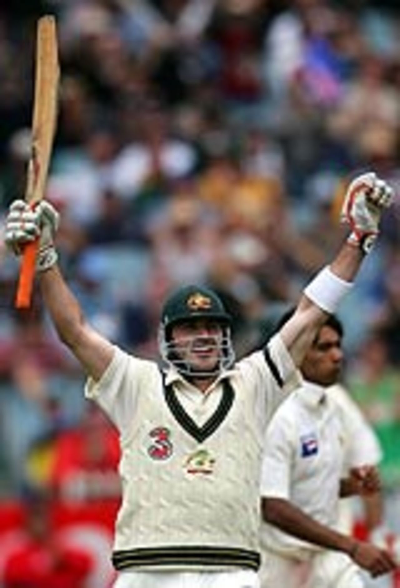 Damien Martyn celebrates after reaching his hundred, Australia v Pakistan, 2nd Test,  Melbourne, December 27, 2004