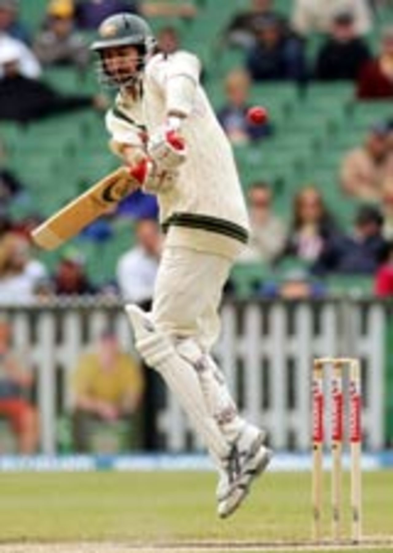 Jason Gillespie on the hop while defending, Australia v Pakistan, 2nd Test,  Melbourne, December 27, 2004