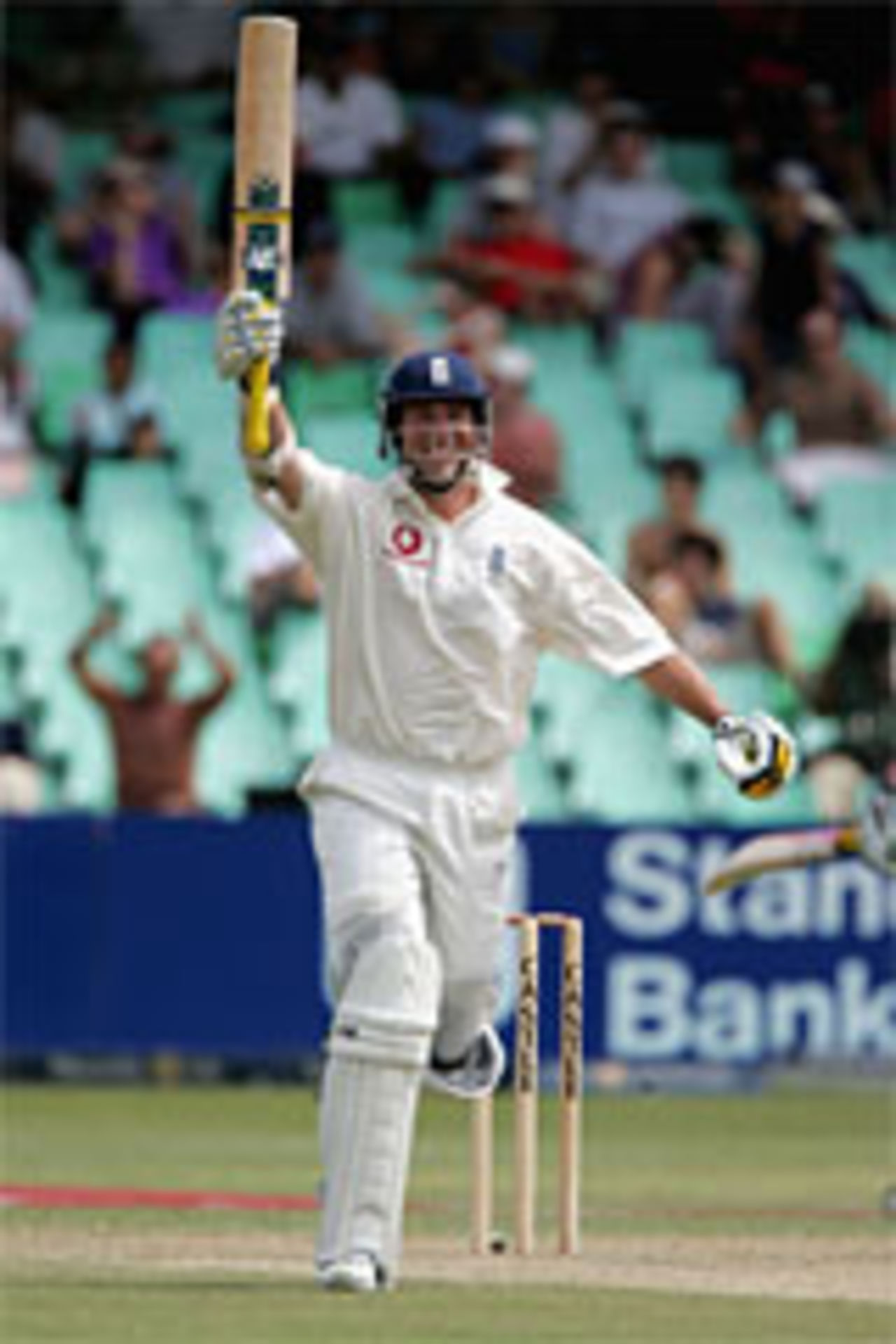 Marcus Trescothick celebrates bringing up his century on the second day at Durban, South Africa v England, second Test, December 28, 2004