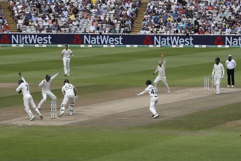Nathan Lyon celebrates dismissing Ben Stokes, England v Australia, 1st Test, Birmingham, 5th day, August 5, 2019