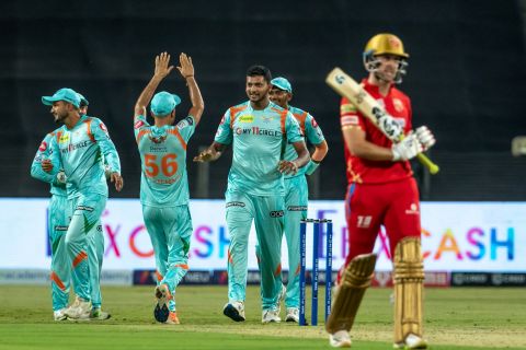 Mohsin Khan got rid of Liam Livingstone for 18, Lucknow Super Giants vs Punjab Kings, IPL 2022, Pune, April 29, 2022