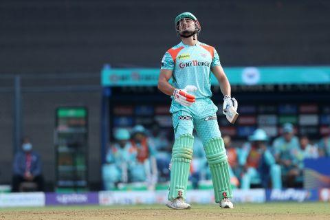Marcus Stoinis wears a dejected look, getting rid of Prithvi Shaw, Delhi Capitals vs Lucknow Super Giants, IPL 2022, Wankhede Stadium, Mumbai, May 1, 2022