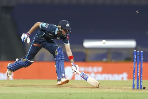 Shubman Gill's woes continued as he was run out for 9 courtesy a direct hit from Rishi Dhawan, Gujarat Titans vs Punjab Kings, IPL 2022, DY Patil Stadium, Mumbai, May 3, 2022