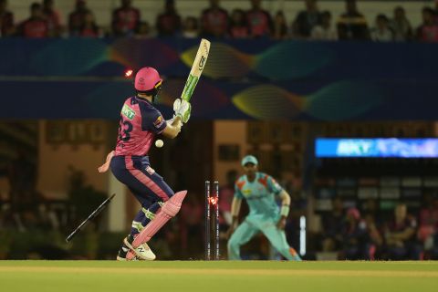 Jos Buttler was bowled trying to scoop Avesh Khan, Lucknow Super Giants vs Rajasthan Royals, IPL 2022, Brabourne Stadium, Mumbai, May 15, 2022