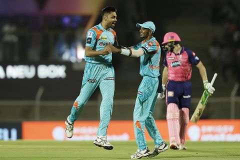 Avesh Khan got the big early wicket of Jos Buttler, Lucknow Super Giants vs Rajasthan Royals, IPL 2022, Brabourne Stadium, Mumbai, May 15, 2022
