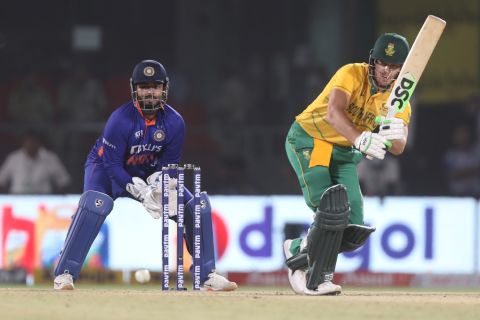David Miller works the ball into the leg side, India v South Africa, 1st T20I, Delhi, June 9, 2022