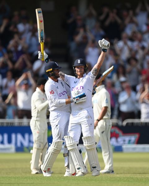 Ben Foakes hugs Ben Stokes after the latter hit the winning runs, England vs New Zealand, 2nd Test, Nottingham, 5th day, June 14, 2022