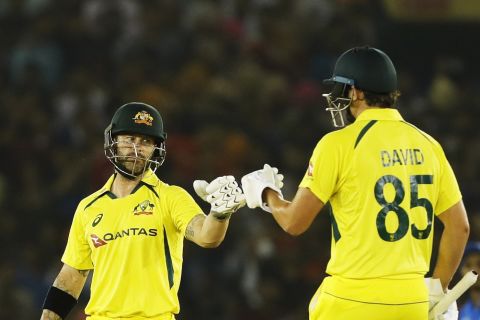 Matthew Wade and Tim David get in on the fist bumps, India vs Australia, 1st T20I, Mohali, September 20, 2022