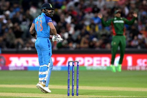 Virat Kohli watches on as the ball goes behind square on the off side, Bangladesh vs India, ICC Men's T20 World Cup 2022, Adelaide, November 2, 2022
