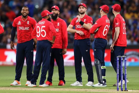 England wait - without success - for a DRS review against Virat Kohli, England vs India, Men's T20 World Cup 2022, 2nd semi-final, Adelaide, November 10, 2022