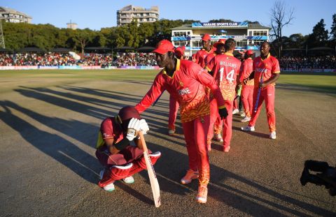 Tadiwanashe Marumani consoles Akeal Hosein after the game
