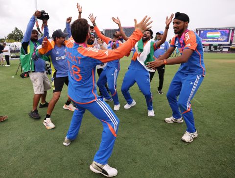 Dance when you're winning - the Indians get moving after the triumph, India vs South Africa, T20 World Cup final, Bridgetown, Barbados, June 29, 2024