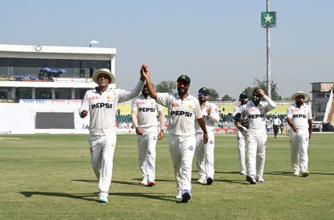 Noman Ali and Sajid Khan walk off together after taking all ten wickets in the second innings, Pakistan vs England, 3rd Test, Rawalpindi, 3rd day, October 26, 2024