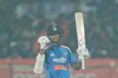 Yashasvi Jaiswal celebrates his fifty, India vs South Africa, 3rd ODI, Visakhapatnam, December 6, 2025
