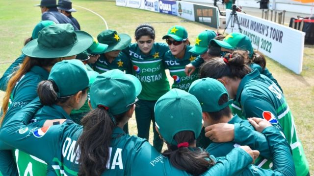 The Pakistan women's side huddle before the 3rd ODI, Pakistan Women vs Sri Lanka Women, 3rd ODI, Karachi, June 5, 2022