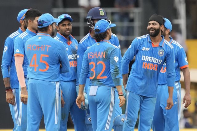 Happy faces in the Indian camp after Ravindra Jadeja picked his 200th ODI wicket
