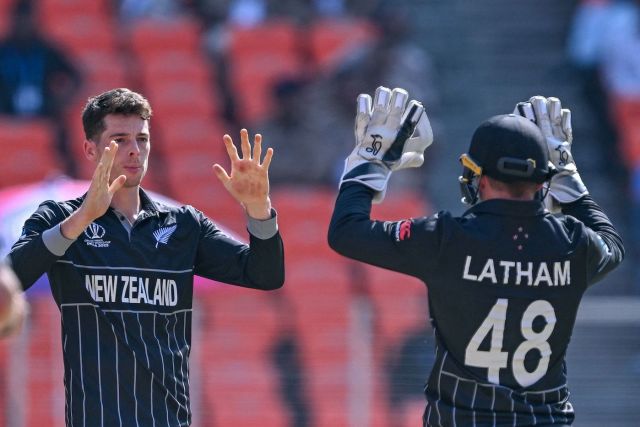 Mitchell Santner got Jonny Bairstow to spoon a catch to wide long-off