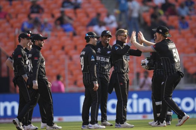 Glenn Phillips celebrates after dismissing Joe Root