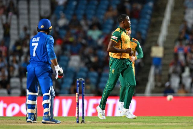 Kagiso Rabada flattened Mohammad Nabi‍‍`s off stump, Afghanistan vs South Africa, 1st semi-final, Tarouba, T20 World Cup, June 26, 2024