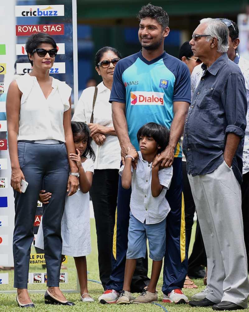 Kumar Sangakkara with his family members after his last Test