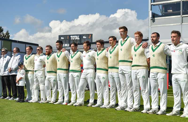 Ireland line up for their anthem, Ireland v Pakistan, Only Test, Malahide, 2nd day, May 12, 2018