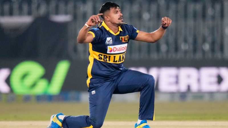 Maheesh Theekshana ended the 138-run stand by trapping Hussain Talat lbw, Pakistan vs Sri Lanka, 1st ODI, Rawalpindi, November 11, 2025