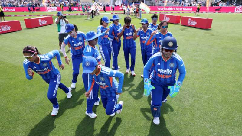 The India team walks out to take the field, England vs India, 3rd women's T20I, Taunton, June 2, 2026
