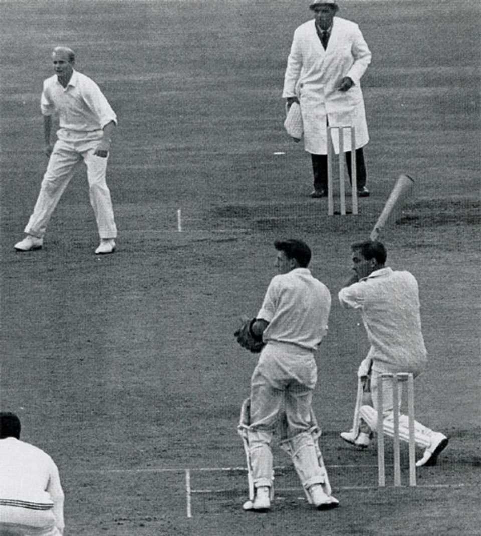 John Edrich drives Bryan Yuile on his way to 310*, England v New Zealand, 3rd Test, Headingley, July 9, 1965