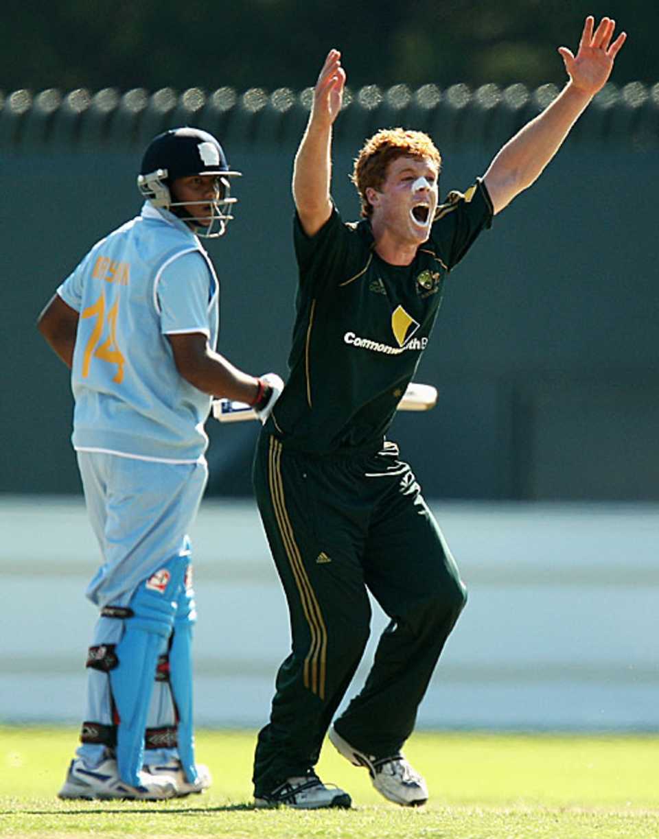Alister McDermott appeals for a wicket, Australia Under-19 v India Under-19, 2nd match, Hobart, April 9, 2009
