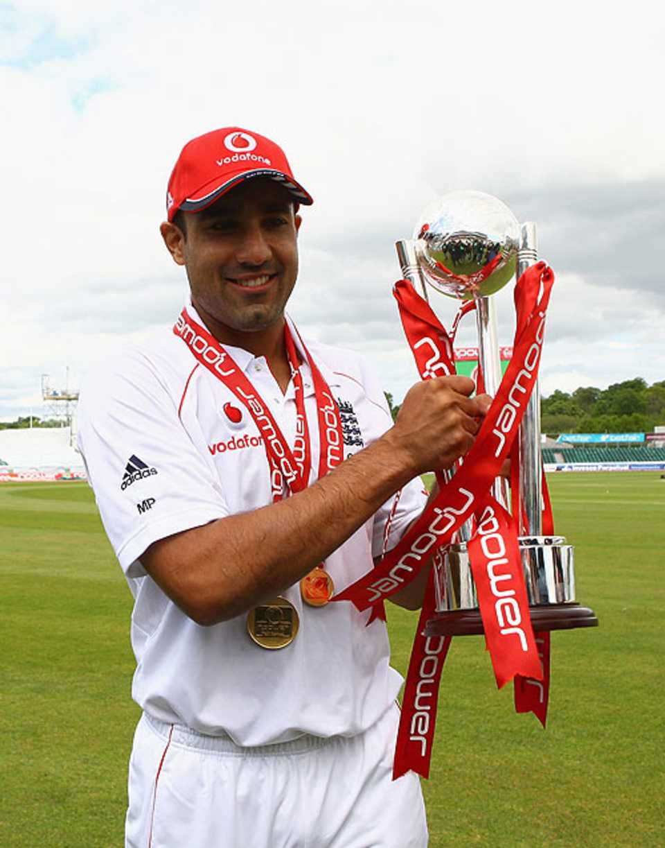 Man of the Series Ravi Bopara poses with the trophy after England's 2-0 win
