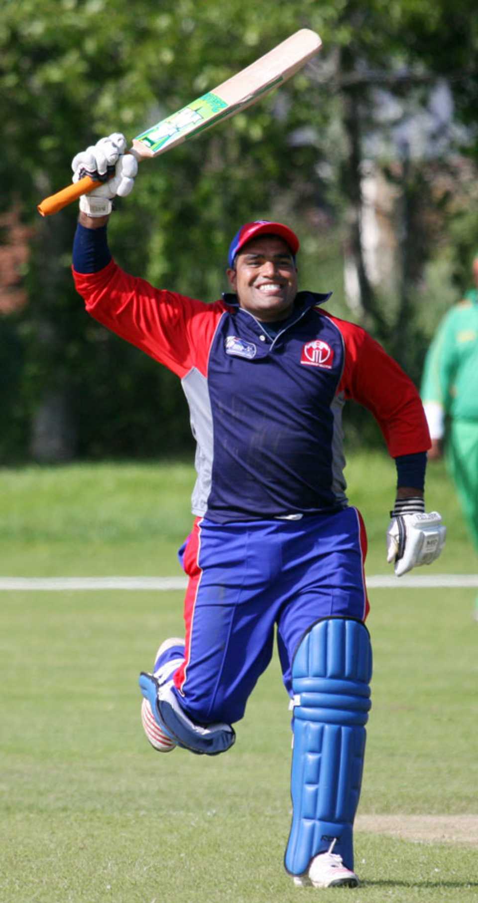 Imran Sajjad celebrates his hundred, Bahrain v Suriname, ICC World Cricket League Division 7, Guernsey, May 18, 2009