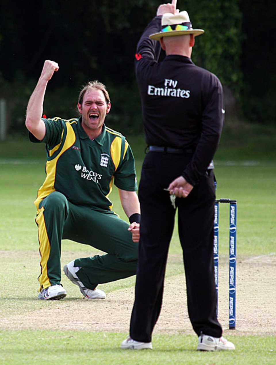 Lee Savident successfully appeals for a wicket