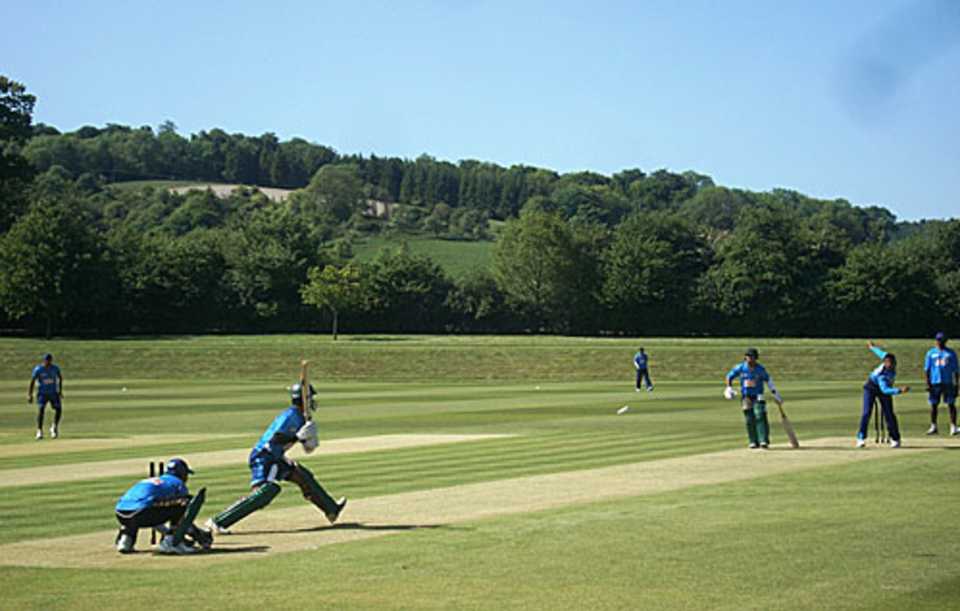 Shamsur Rahman bats at the center wicket at Wormsley
