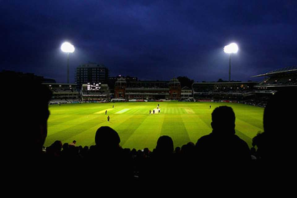 The new floodlights at Lord's make their debut during Middlesex's Twenty20 Cup clash with Kent